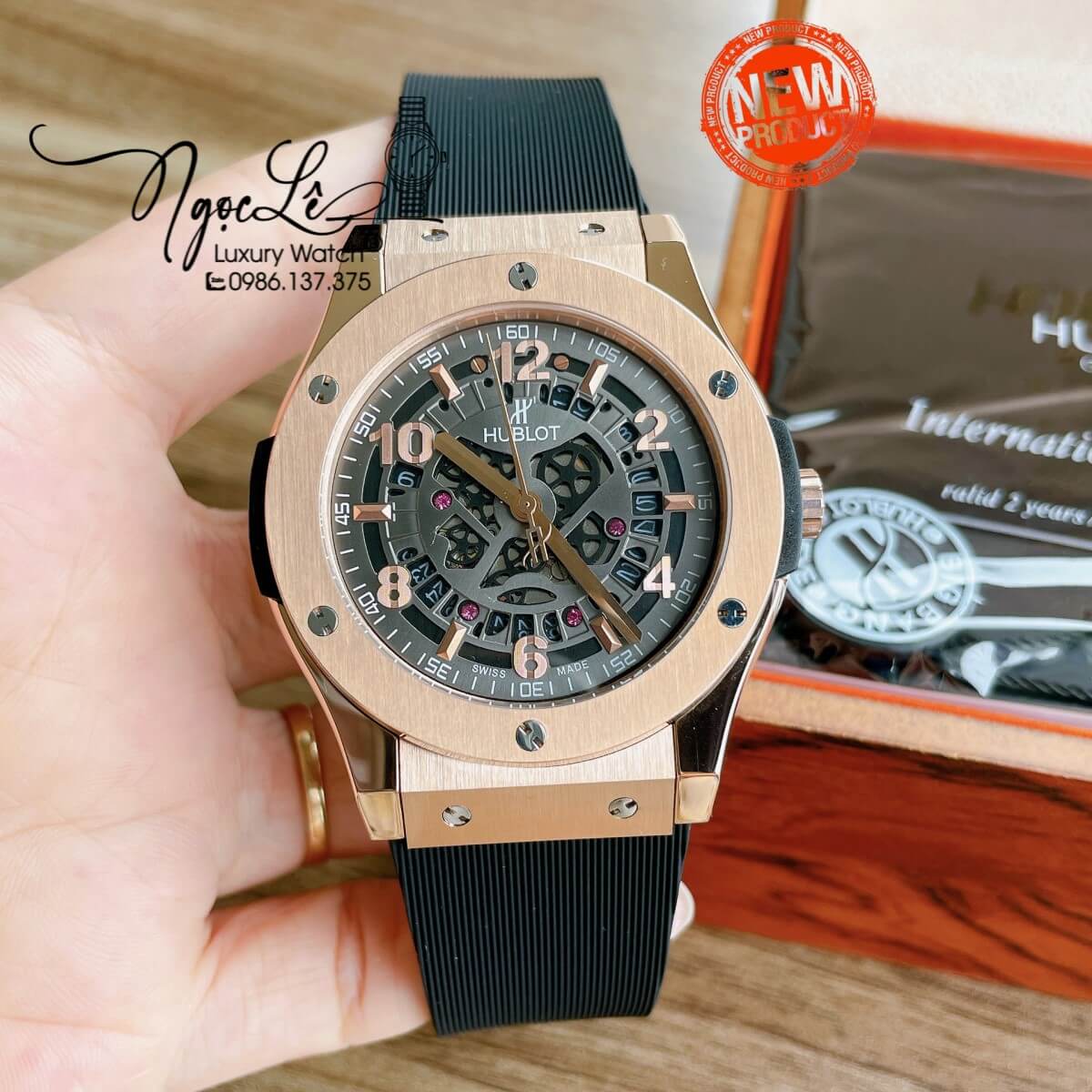 Đồng Hồ Hublot Automatic Nam Lộ Cơ Size 42mm Dây Silicon Đen Vỏ Thép Rose