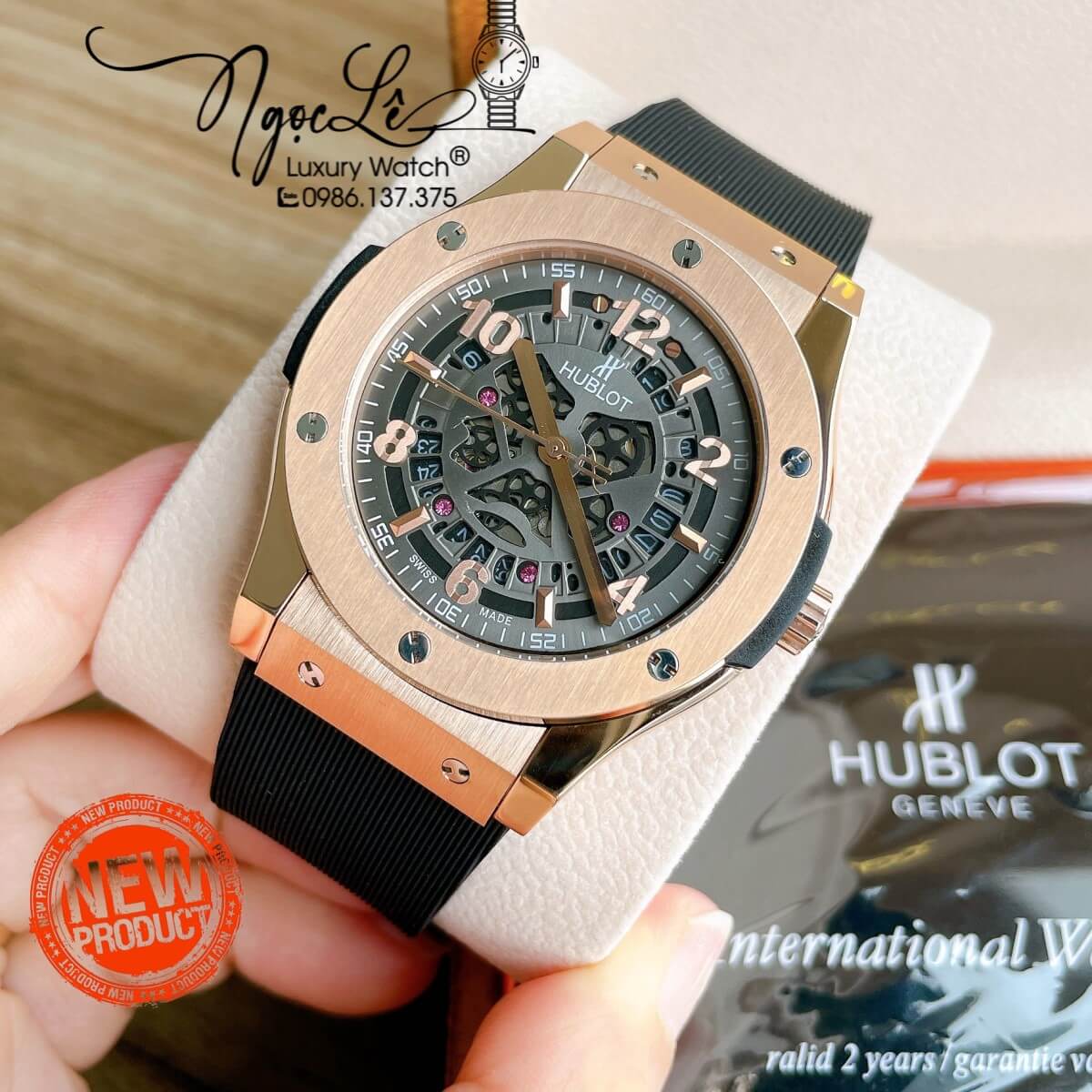 Đồng Hồ Hublot Automatic Nam Lộ Cơ Size 42mm Dây Silicon Đen Vỏ Thép Rose