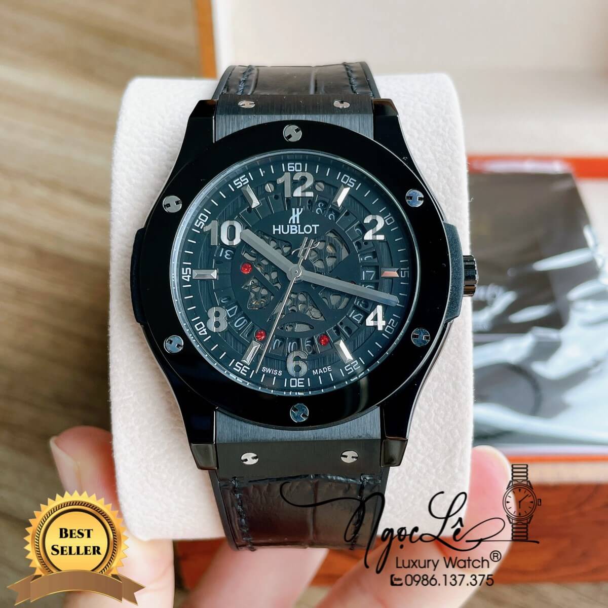 Đồng Hồ Hublot Automatic Nam Lộ Cơ Size 42mm Da Dây Silicon Đen Vỏ Thép Đen