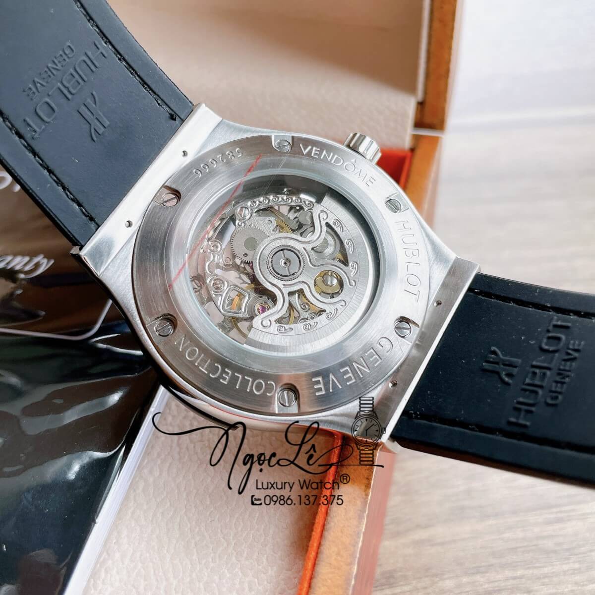 Đồng Hồ Hublot Automatic Nam Lộ Cơ Size 42mm Dây Da Silicon Xám Vỏ Bạc