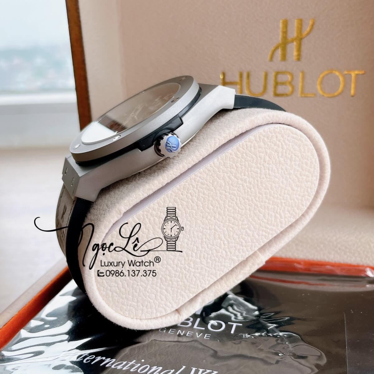 Đồng Hồ Hublot Automatic Nam Lộ Cơ Size 42mm Dây Da Silicon Xám Vỏ Thép Mờ