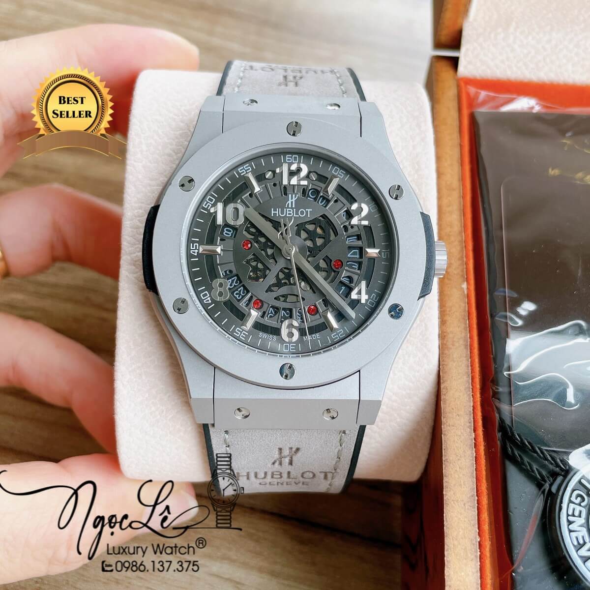 Đồng Hồ Hublot Automatic Nam Lộ Cơ Size 42mm Dây Da Silicon Xám Vỏ Thép Mờ
