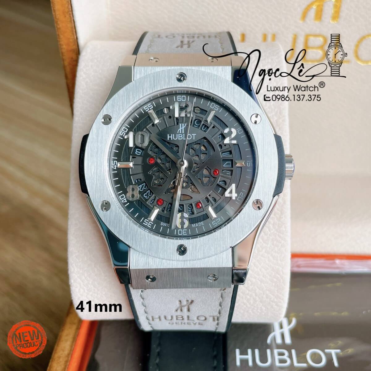 Đồng Hồ Hublot Automatic Nam Lộ Cơ Size 42mm Da Dây Silicon Xám Vỏ Thép Bạc