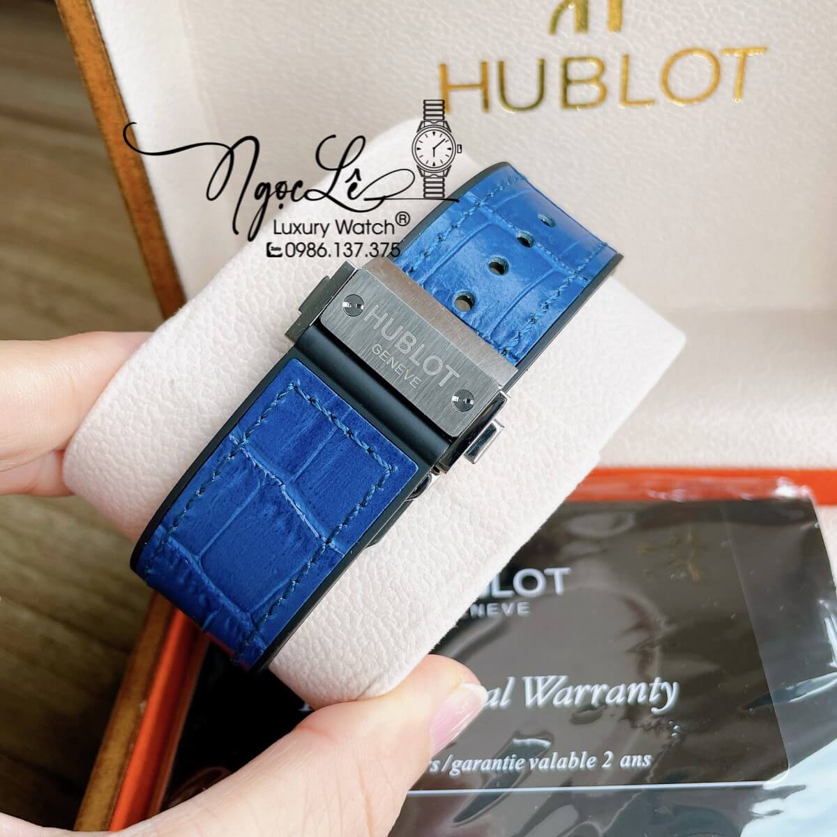 Đồng Hồ Hublot Automatic Nam Lộ Cơ Size 42mm Dây Da Silicon Xanh Vỏ Bạc Đính Đá
