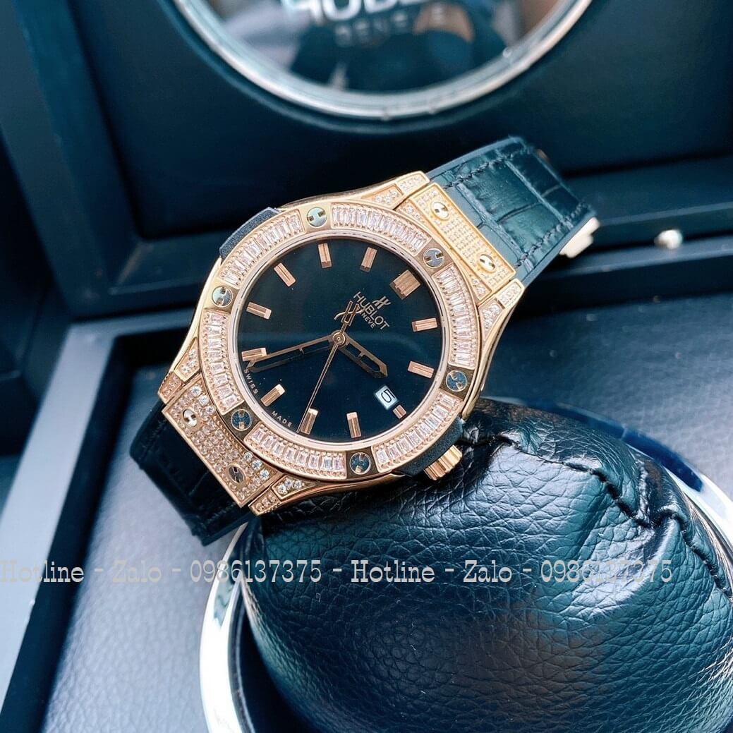 Đồng Hồ Hublot Siêu Cấp Silicon Đen Rose 42mm - 34mm