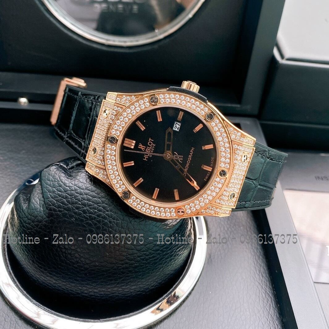 Đồng Hồ Hublot Siêu Cấp Silicon Đen Rose 42mm - 34mm