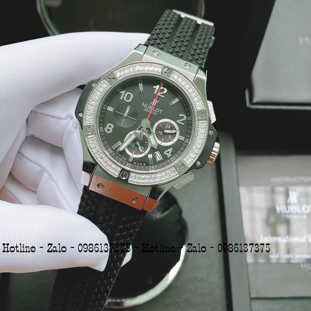 Đồng Hồ Nam Hublot Big Bang Diamonds Silicon Đen Silver 44mm