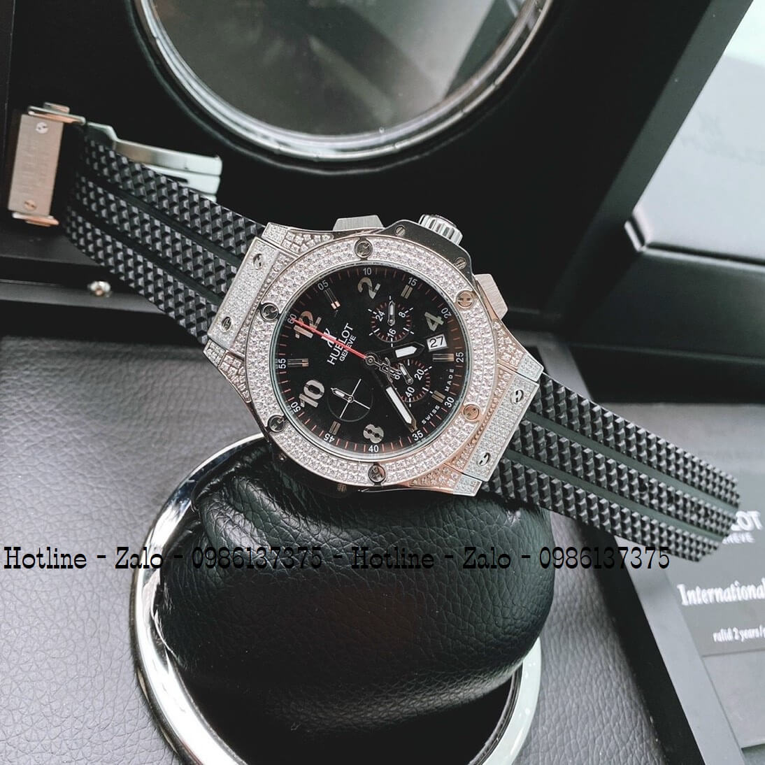 Đồng Hồ Nam Hublot Big Bang Diamonds Silicon Đen Silver 44mm