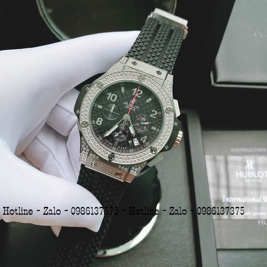 Đồng Hồ Nam Hublot Big Bang Diamonds Silicon Đen Silver 44mm