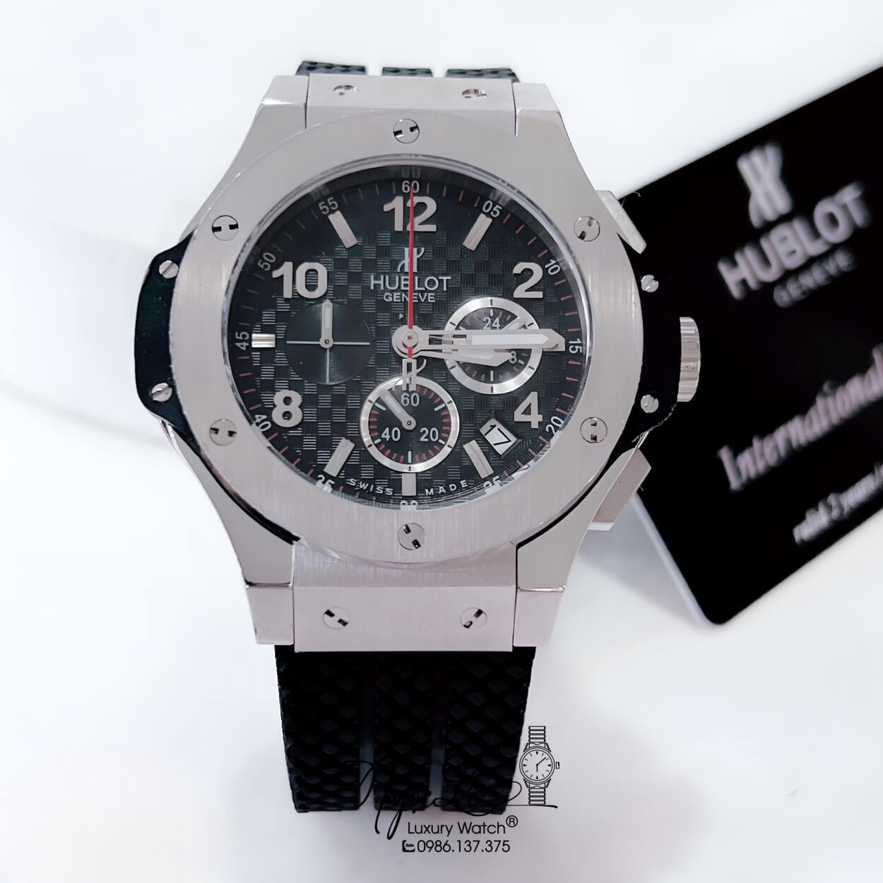 Đồng Hồ Hublot Big Bang Nam Máy Pin Dây Silicon Đen Vỏ Thép Mờ Size 42mm