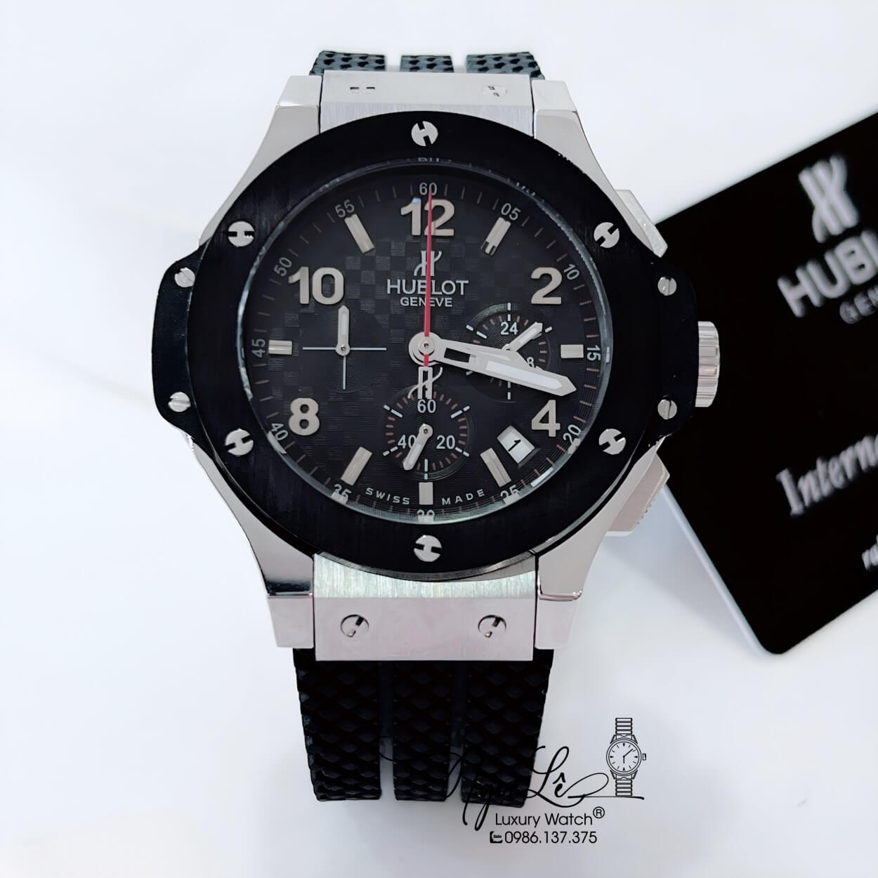 Đồng Hồ Hublot Big Bang Nam Máy Pin Dây Silicon Đen Vỏ Thép Bạc Mặt Đen Size 42mm
