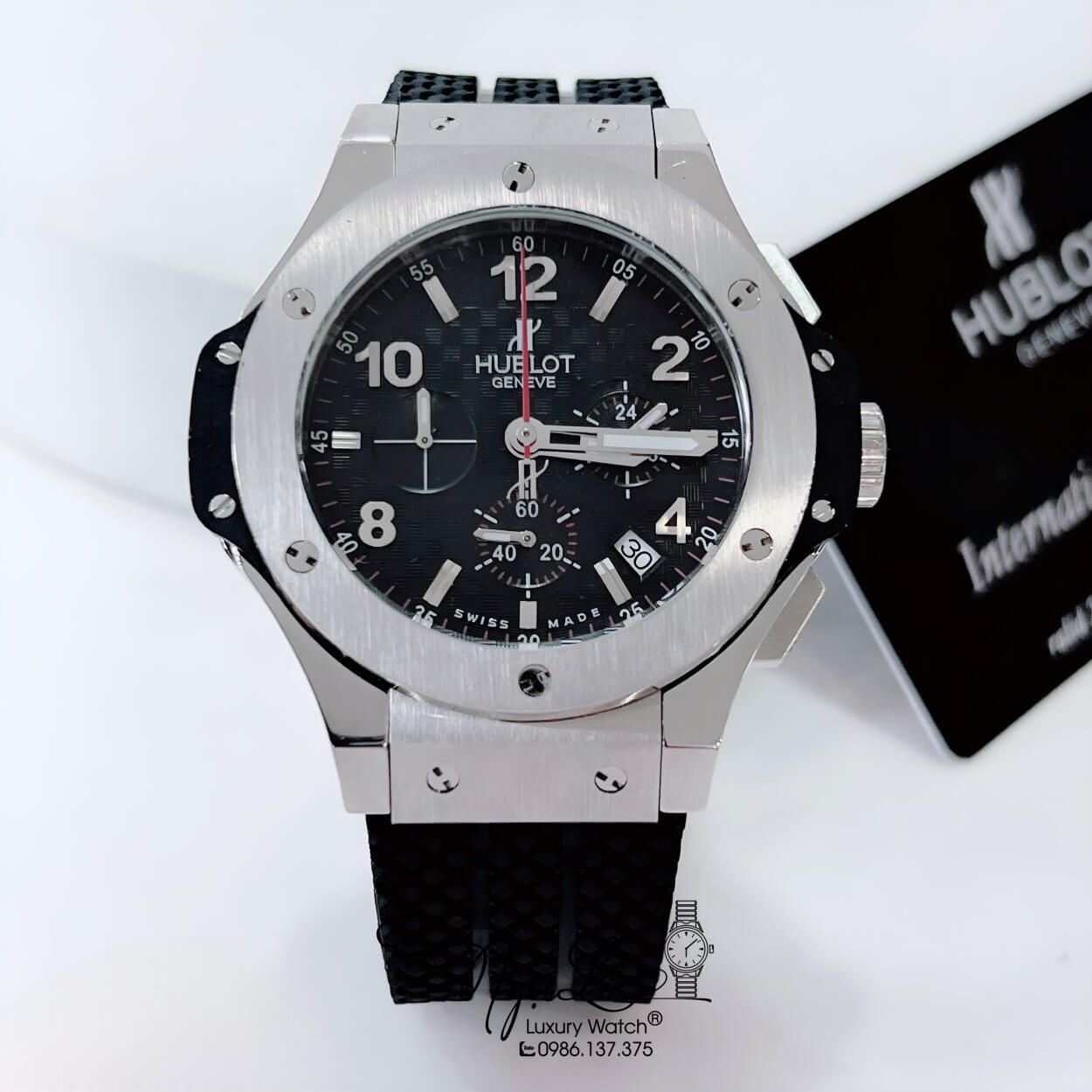 Đồng Hồ Hublot Big Bang Nam Máy Pin Dây Silicon Đen Vỏ Thép Silver Size 42mm