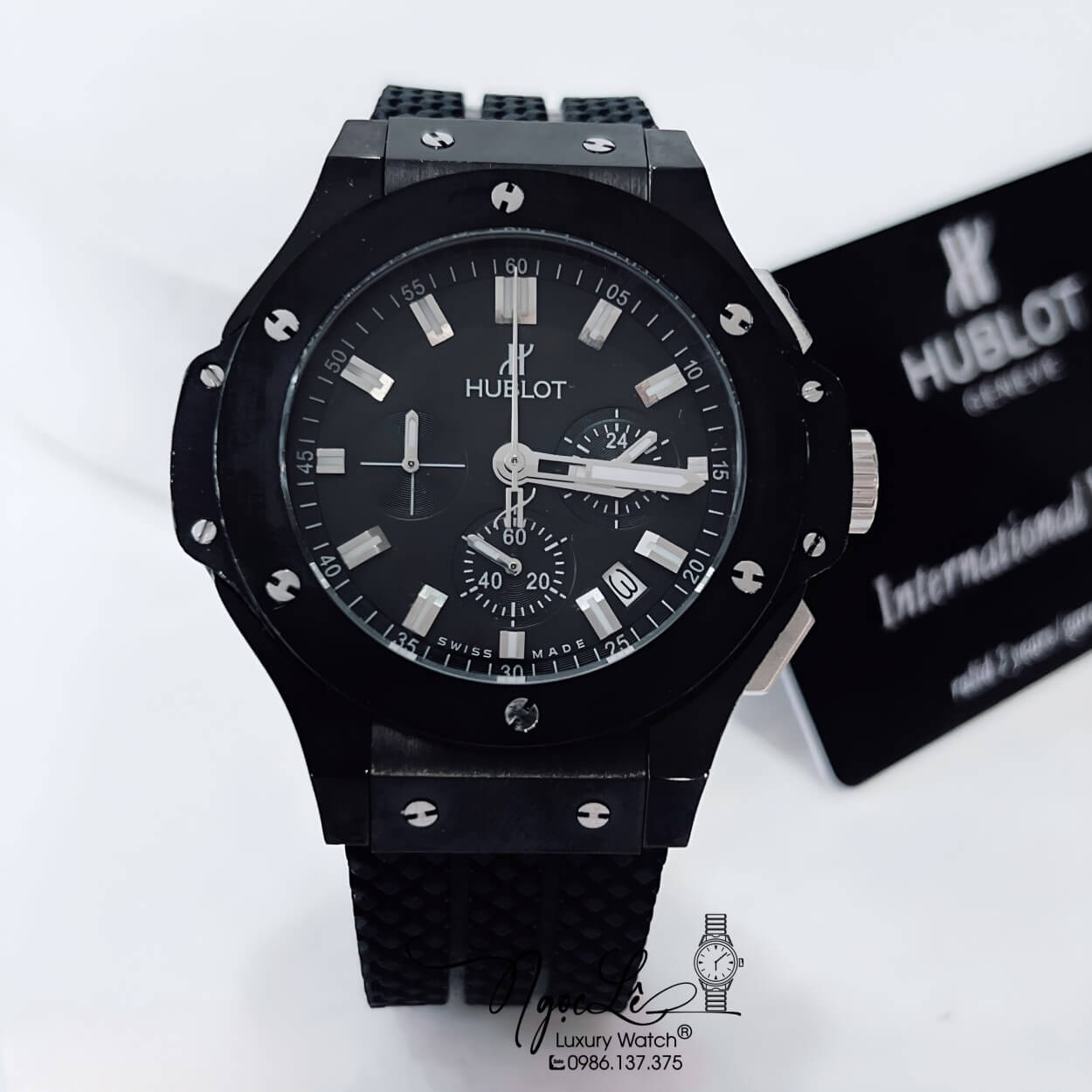 Đồng Hồ Hublot Big Bang Nam Máy Pin Dây Silicon Đen Vỏ Đen Size 42mm