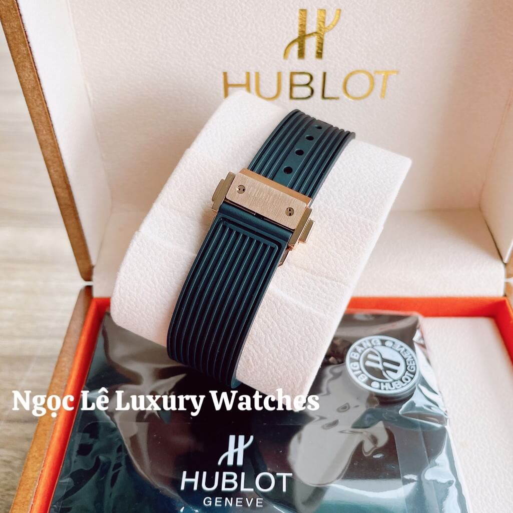 Đồng Hồ Nữ Hublot Big Bang Dây Silicon Đen Vỏ Rose Đính Đá Tròn Size 39mm