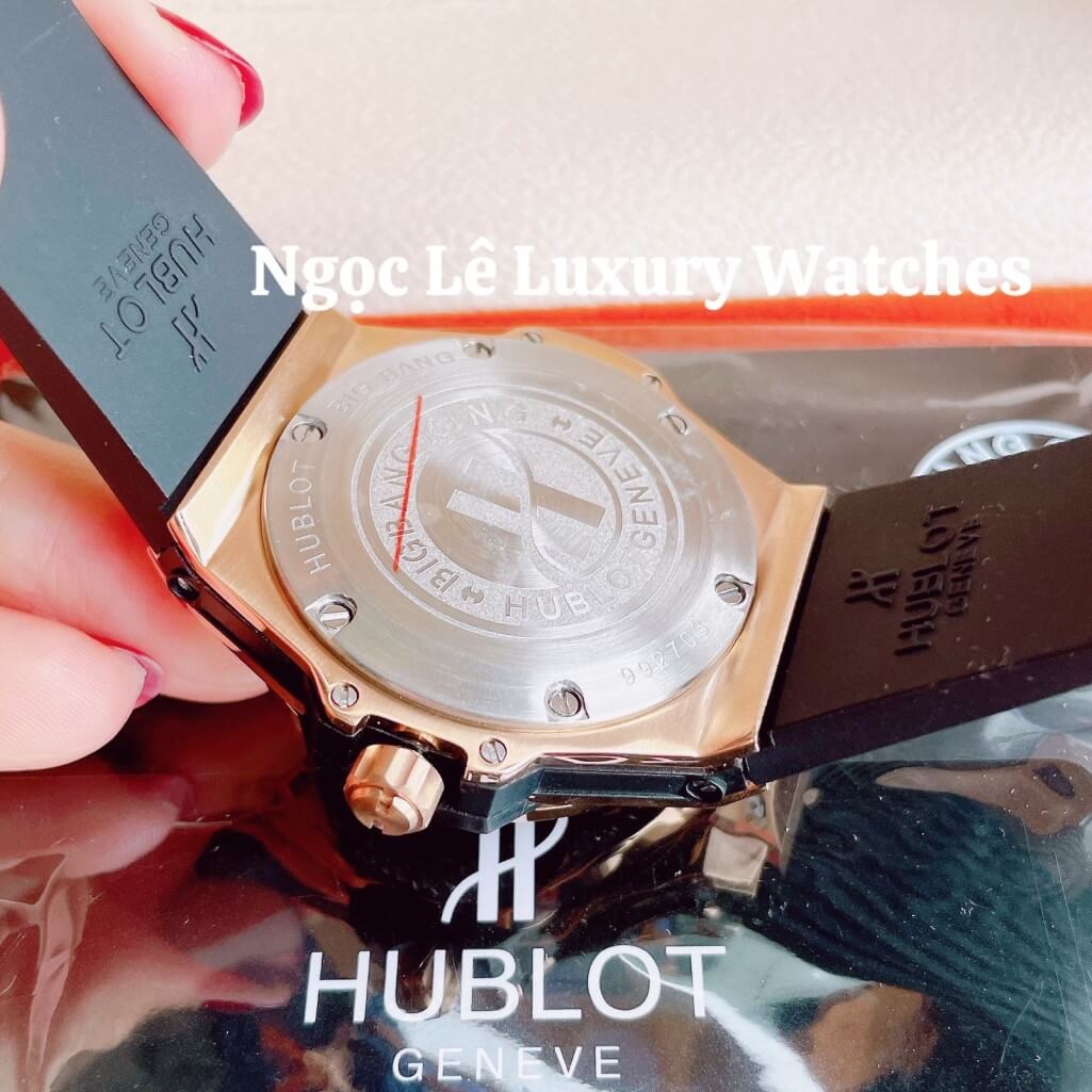 Đồng Hồ Nữ Hublot Big Bang Dây Silicon Đen Vỏ Rose Đính Đá Tròn Size 39mm