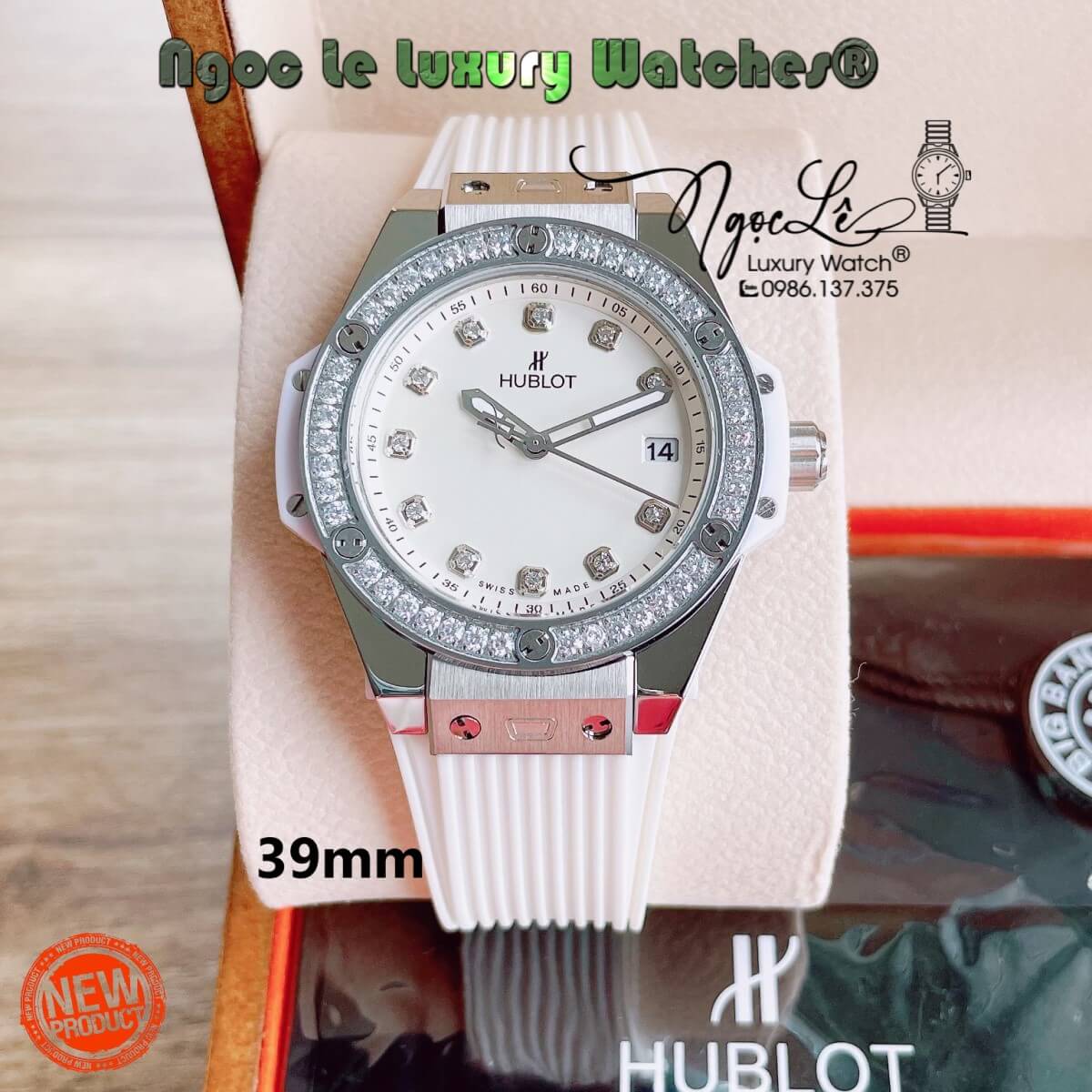 Đồng Hồ Nữ Hublot Big Bang Dây Silicon Trắng Vỏ Bạc Đính Đá Tròn Size 39mm