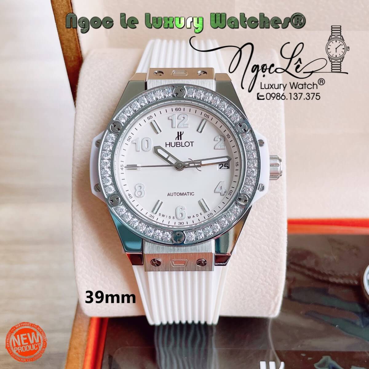 Đồng Hồ Nữ Hublot Big Bang Dây Silicon Trắng Vỏ Bạc Đính Đá Tròn Size 39mm