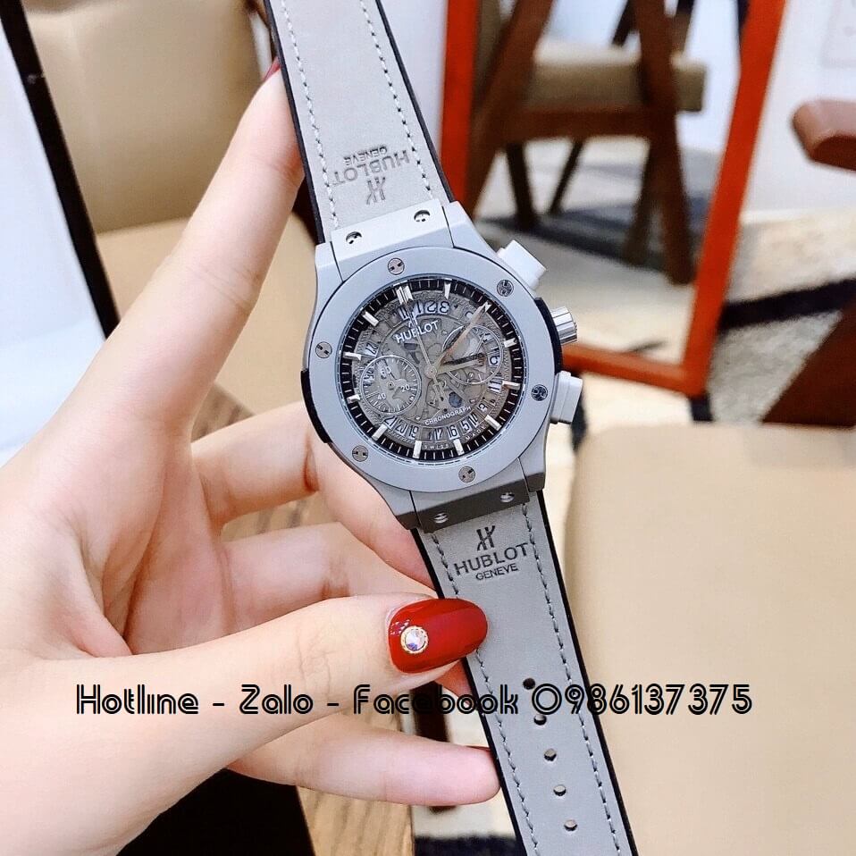Đồng Hồ Hublot Nữ Dây Da Silicon Xám 37mm (Silver)