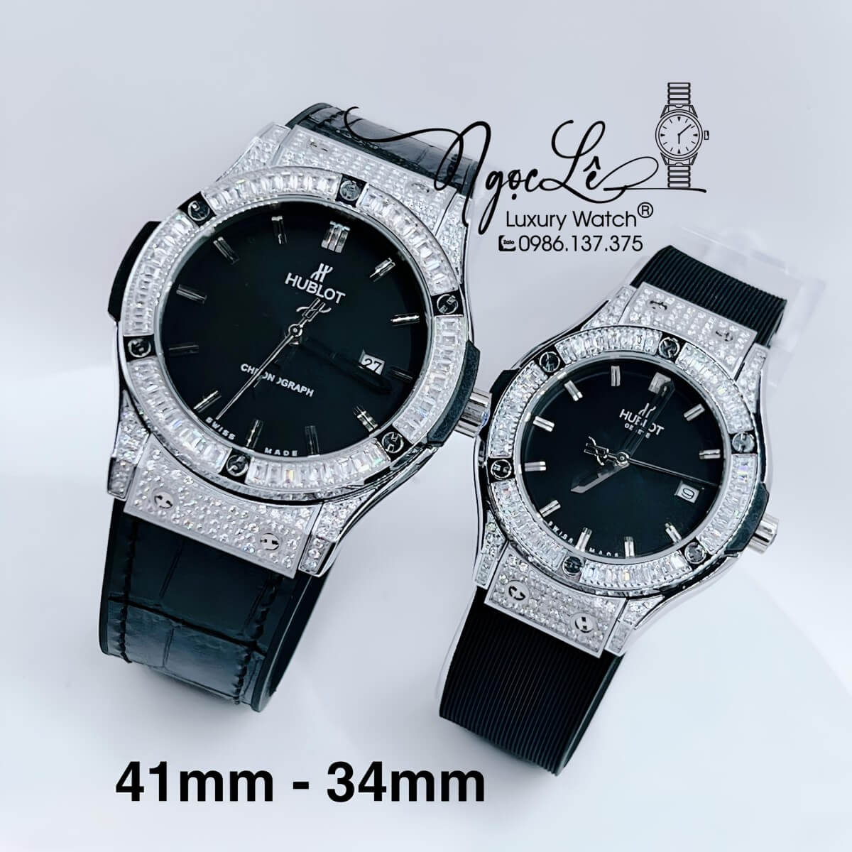 Đồng Hồ Cặp Hublot Classic Fusion Đính Đá Vỏ Màu Bạc Size 41mm - 34mm