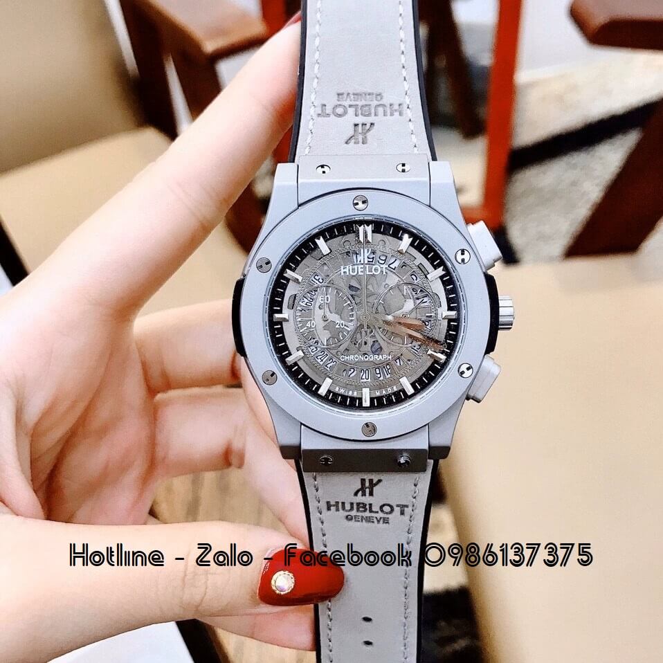 Đồng Hồ Hublot Nam Dây Da Silicon Xám 42mm (Silver)