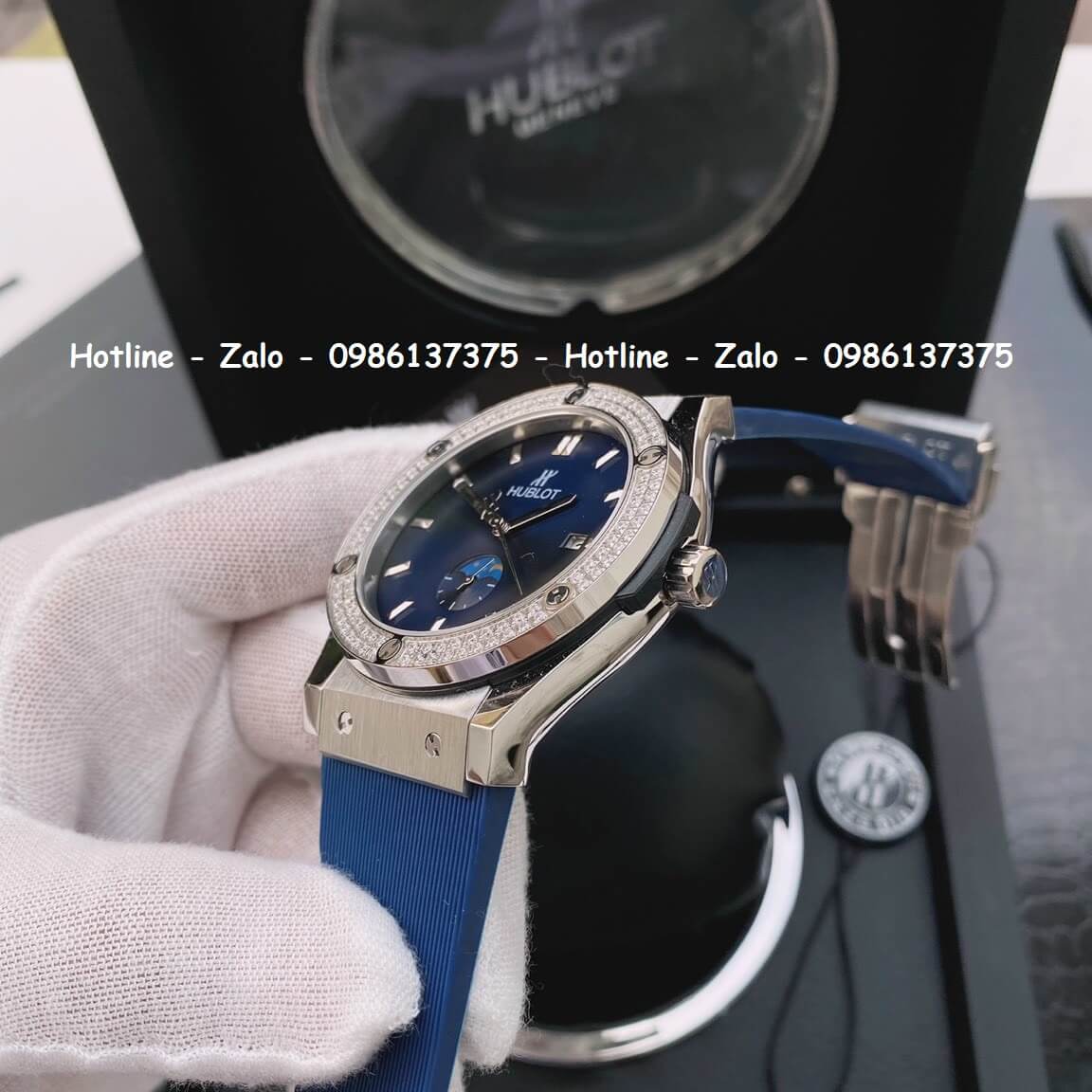 Đồng Hồ Cặp Hublot Siêu Cấp Dây Silicon Xanh 42mm - 34mm