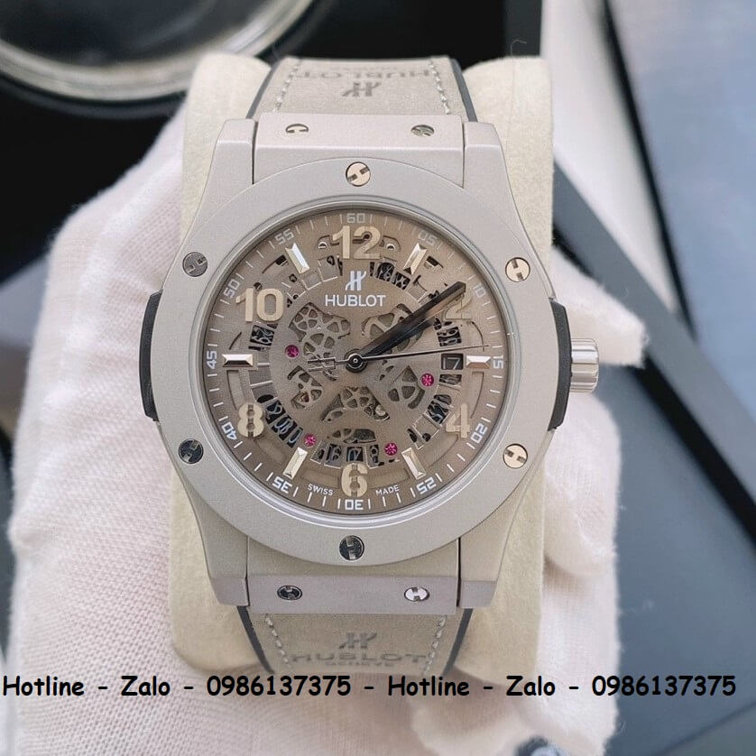 Đồng Hồ Hublot Automatic Nam Dây Da Silicon Xám 42mm