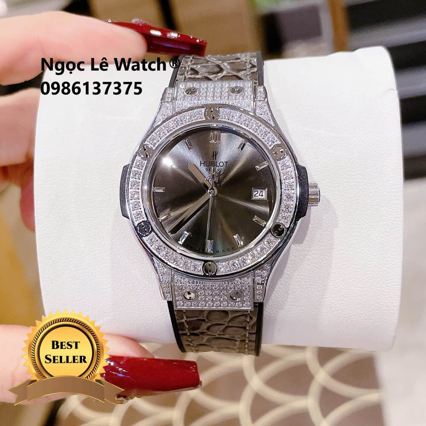 Đồng Hồ Nữ Hublot Classic Fusion Màu Xám Đen Đính Đá Tròn Vỏ Silver Size 34mm - Máy Quartz