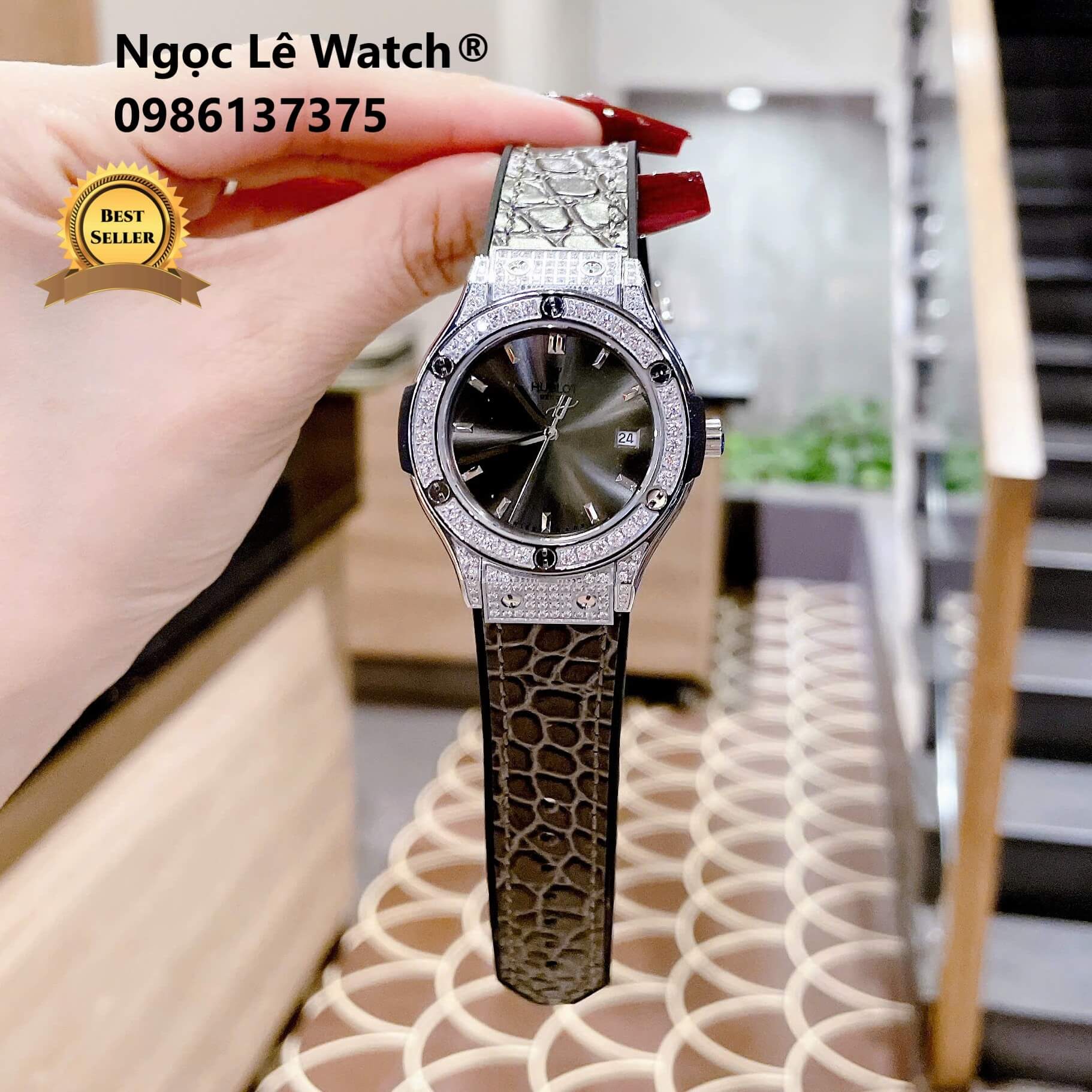 Đồng Hồ Nữ Hublot Classic Fusion Màu Xám Đen Đính Đá Silver Size 34mm - Máy Quartz