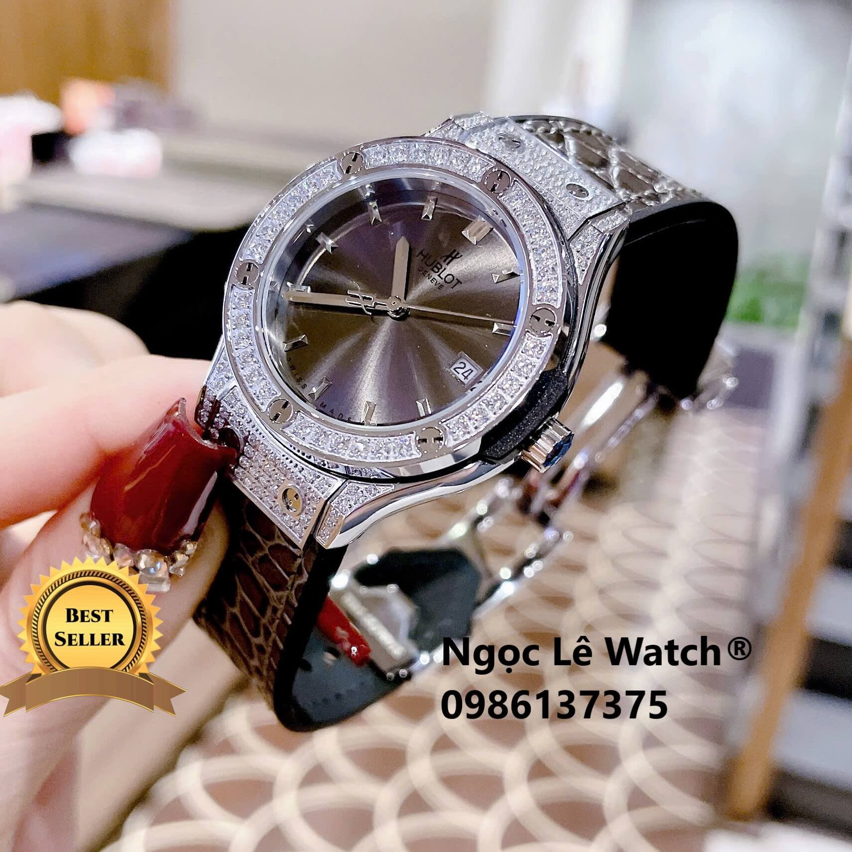 Đồng Hồ Nữ Hublot Classic Fusion Màu Xám Đen Đính Đá Silver Size 34mm - Máy Quartz
