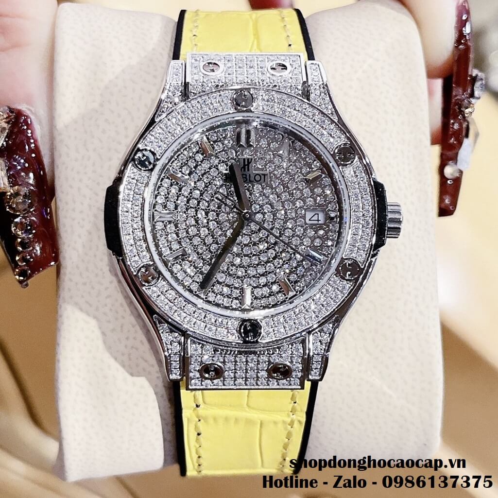 Đồng Hồ Hublot Classic Fusion Nữ Dây Da Vàng Đính Đá Bạc 34mm