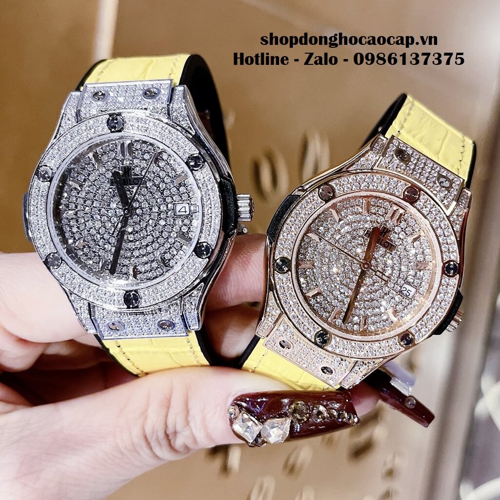 Đồng Hồ Hublot Classic Fusion Nữ Dây Da Vàng Đính Đá Bạc 34mm