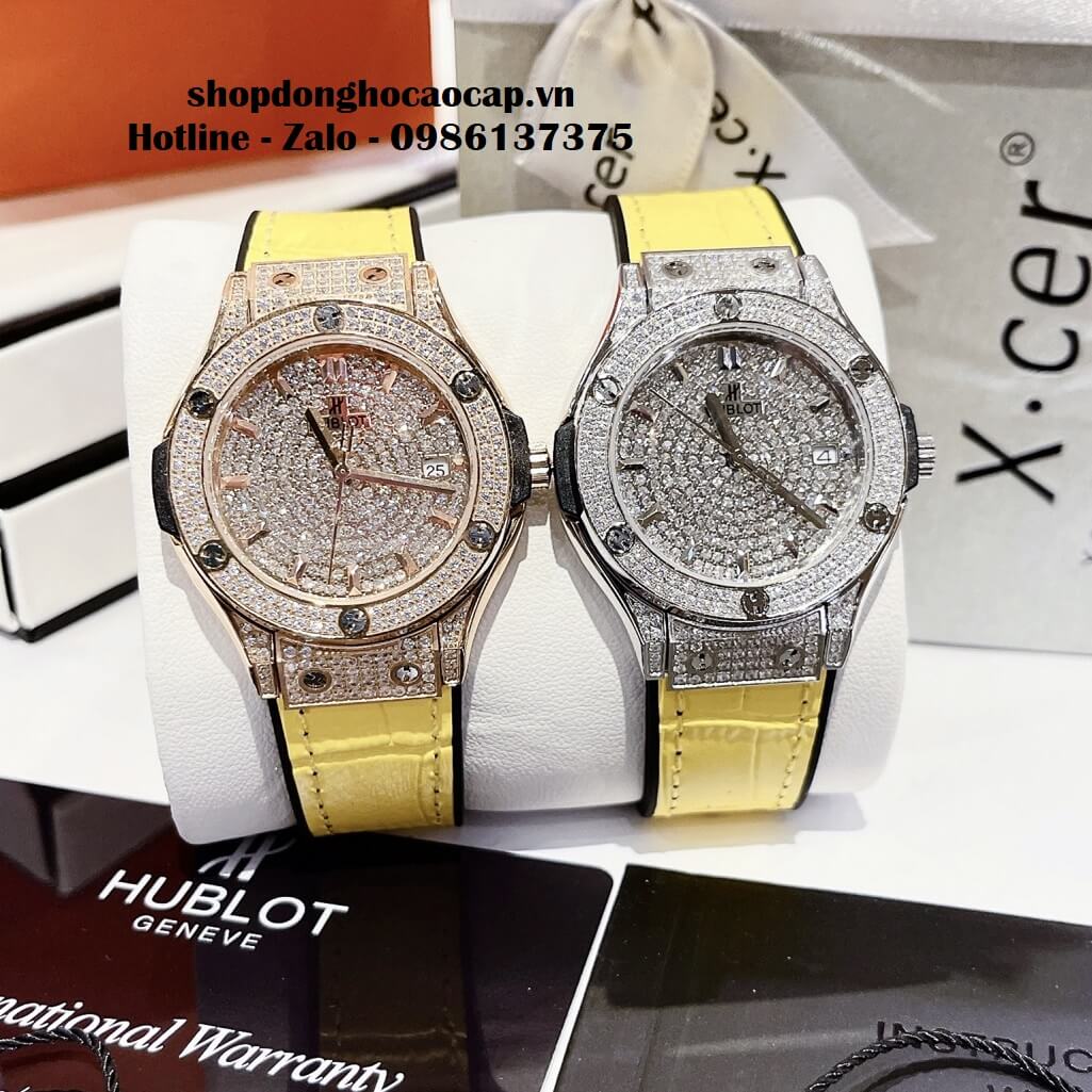 Đồng Hồ Hublot Classic Fusion Nữ Dây Da Vàng Đính Đá Bạc 34mm