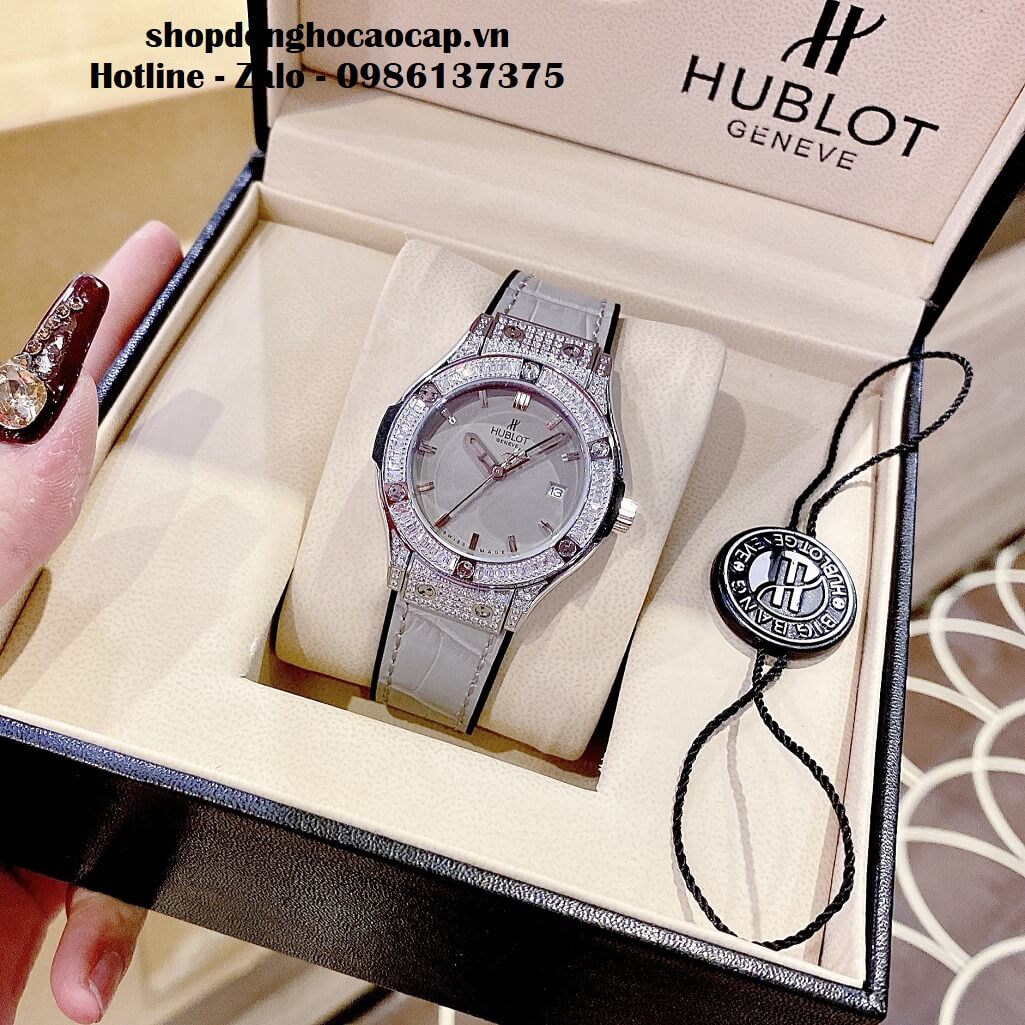 Đồng Hồ Hublot Classic Fusion Nữ Dây Da Xám Đính Đá 34mm