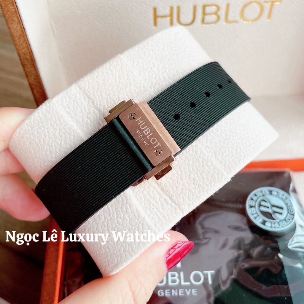 Đồng Hồ Nữ Hublot Classic Fusion 34mm Máy Pin Dây Silicon Đen Đính Đá Vỏ Rose Gold