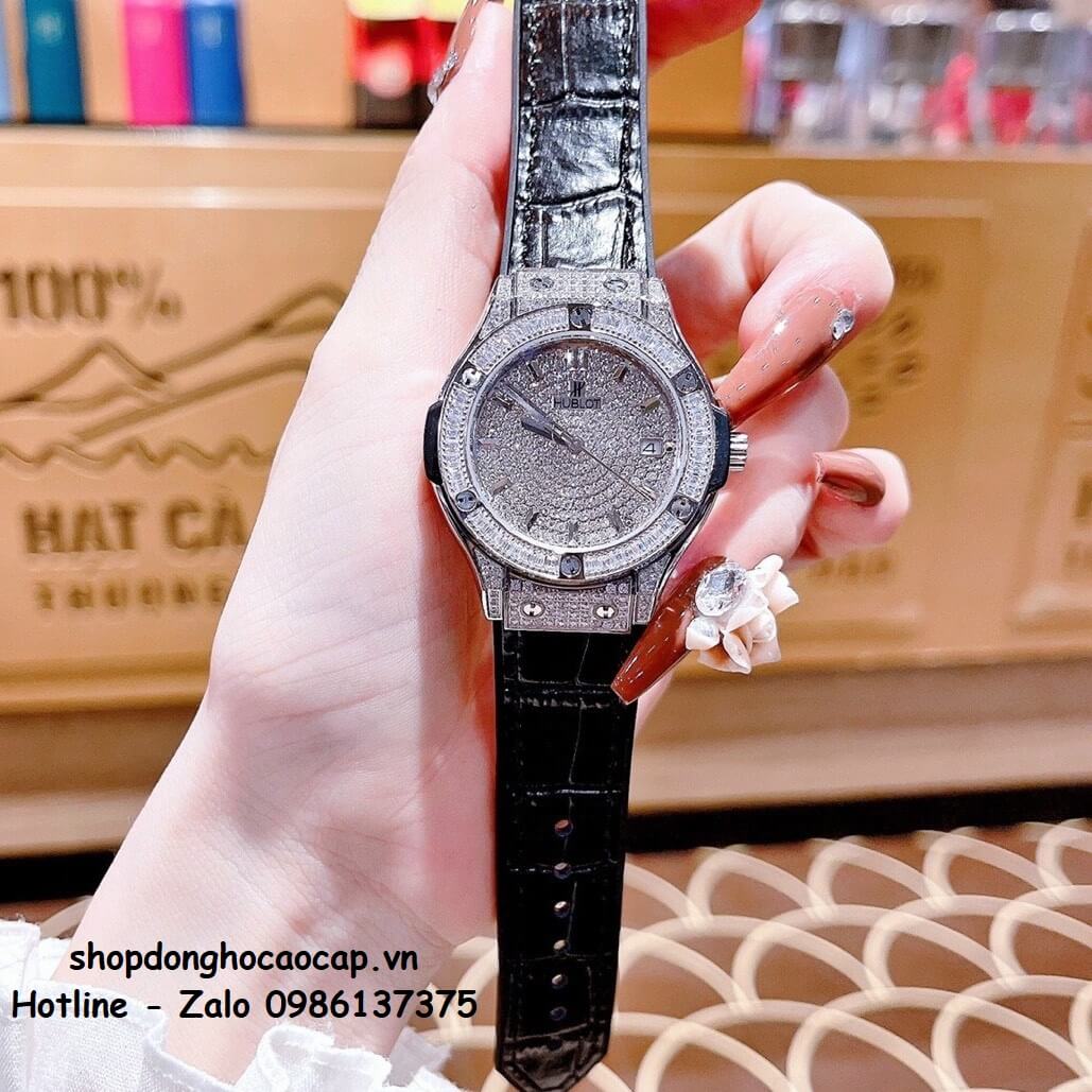 Đồng Hồ Hublot Classic Fusion Dây Da Silicon Đen Đính Đá Bạc