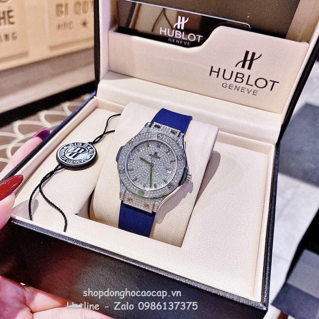 Đồng Hồ Hublot Classic Fusion Dây Silicon Xanh Đính Đá Bạc