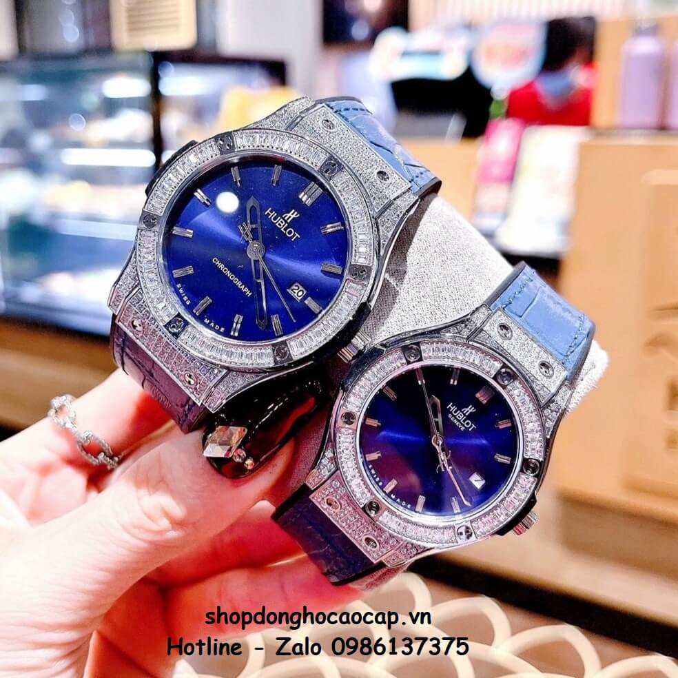 Đồng Hồ Cặp Hublot Classic Fusion Quartz Dây Da Silicon Xanh Dương