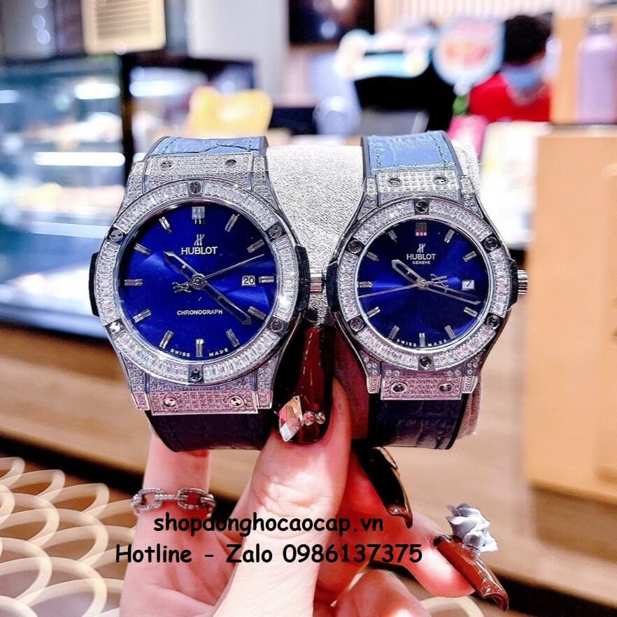 Đồng Hồ Cặp Hublot Classic Fusion Quartz Dây Da Silicon Xanh Dương