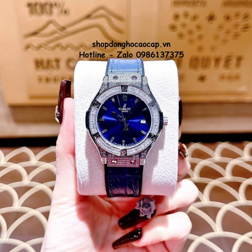 Đồng Hồ Cặp Hublot Classic Fusion Quartz Dây Da Silicon Xanh Dương