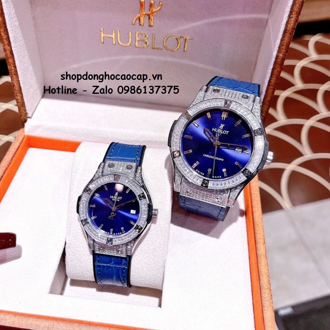 Đồng Hồ Cặp Hublot Classic Fusion Quartz Dây Da Silicon Xanh Dương