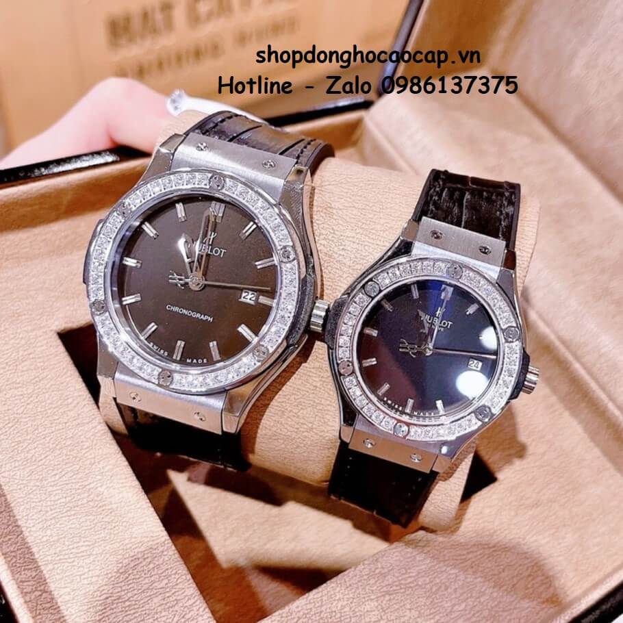 Đồng Hồ Cặp Hublot Classic Fusion Quartz Dây Da Silicon Đen