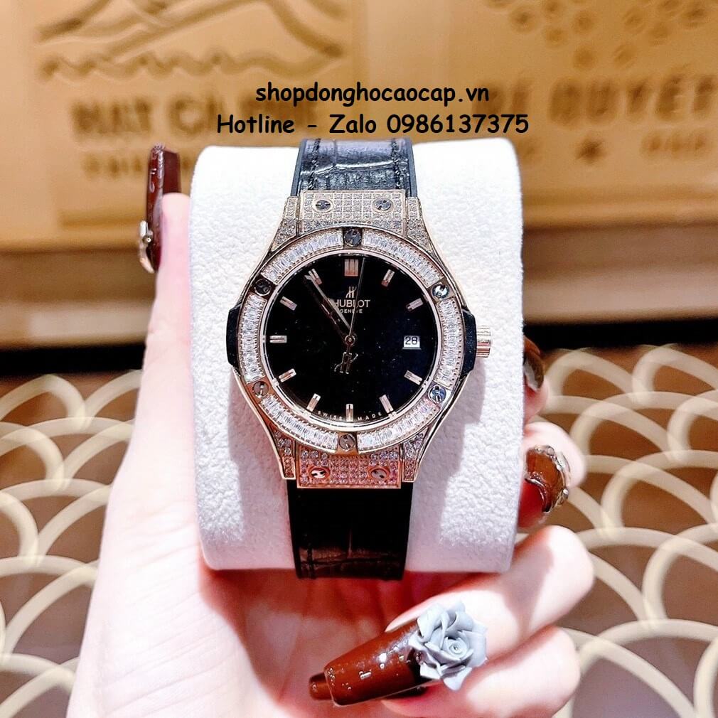 Đồng Hồ Cặp Hublot Classic Fusion Quartz Dây Da Silicon Đen Rose