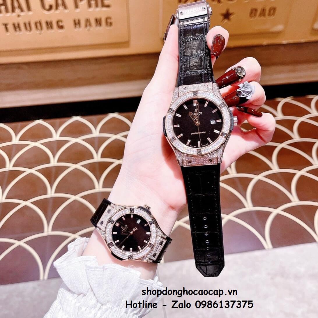 Đồng Hồ Cặp Hublot Classic Fusion Quartz Dây Da Silicon Đen Rose