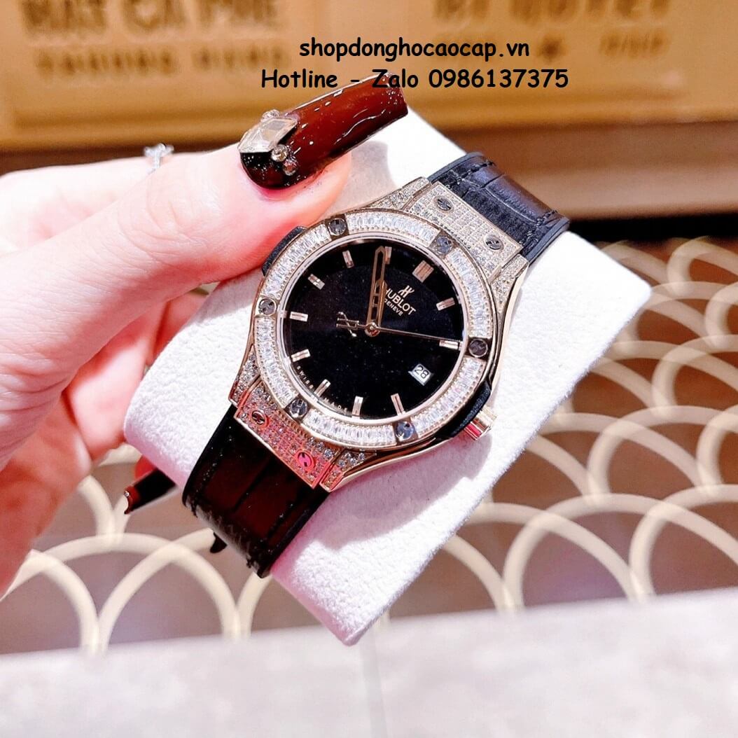 Đồng Hồ Cặp Hublot Classic Fusion Quartz Dây Da Silicon Đen Rose