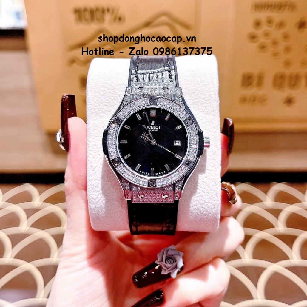 Đồng Hồ Cặp Hublot Classic Fusion Quartz Dây Da Silicon Đen Mặt Đen