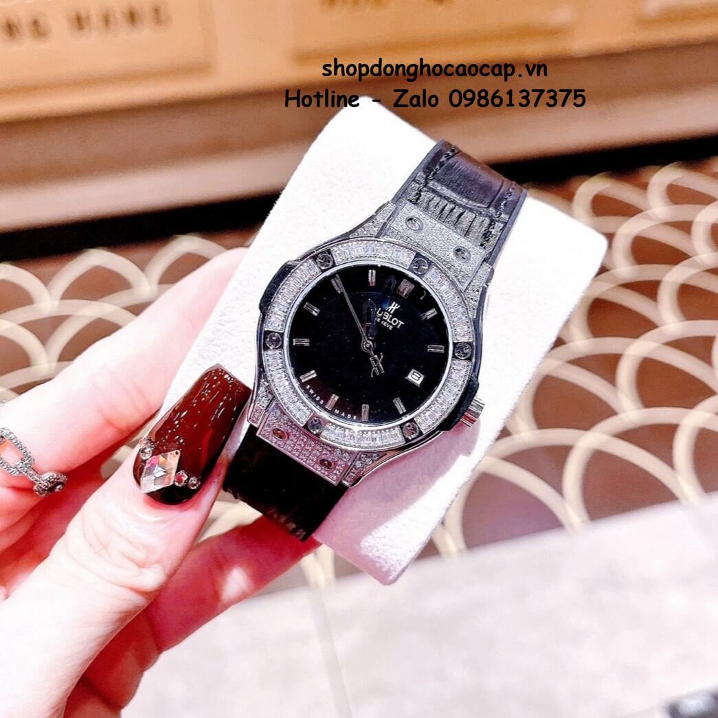 Đồng Hồ Cặp Hublot Classic Fusion Quartz Dây Da Silicon Đen Mặt Đen