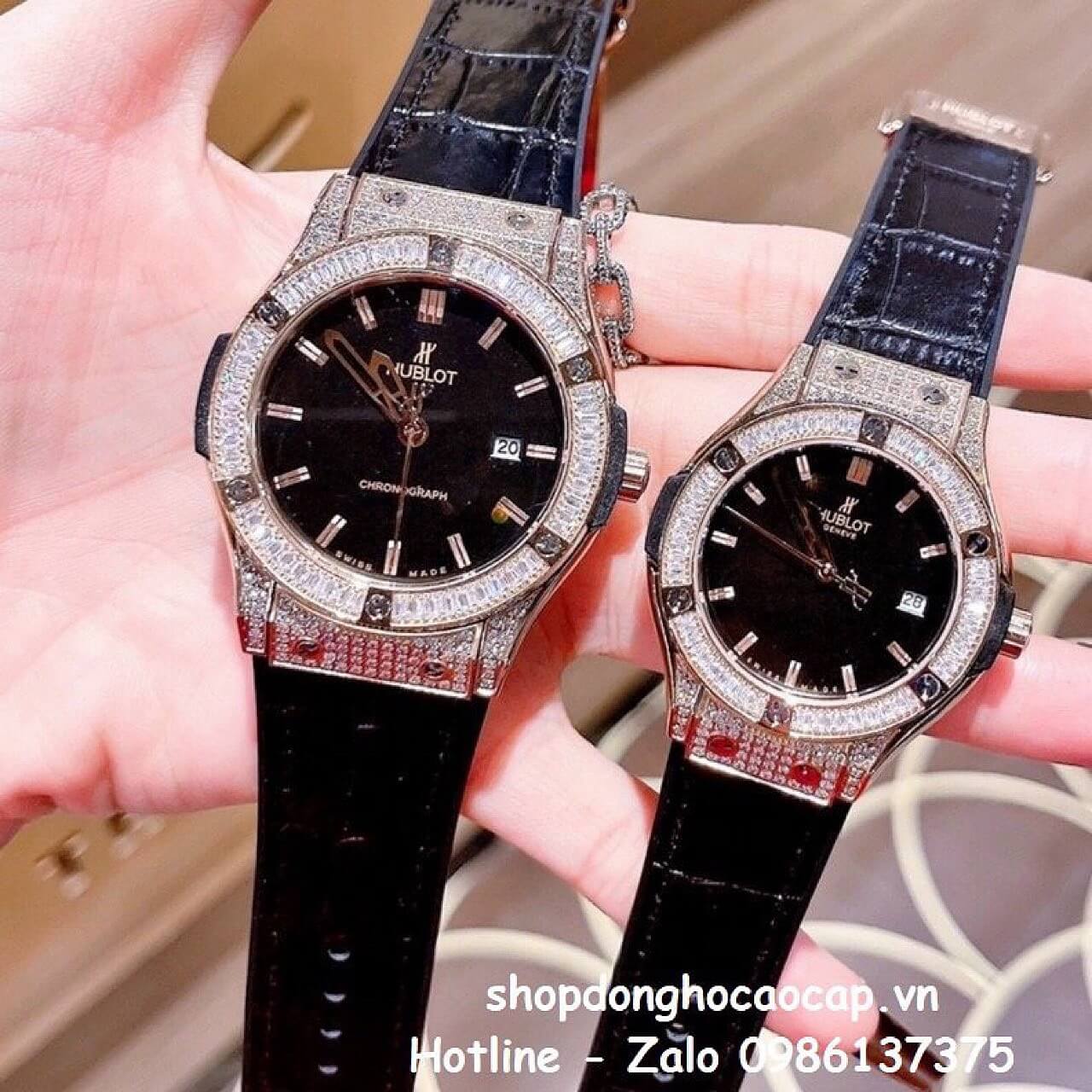 Đồng Hồ Cặp Hublot Classic Fusion Quartz Dây Da Silicon Đen Rose