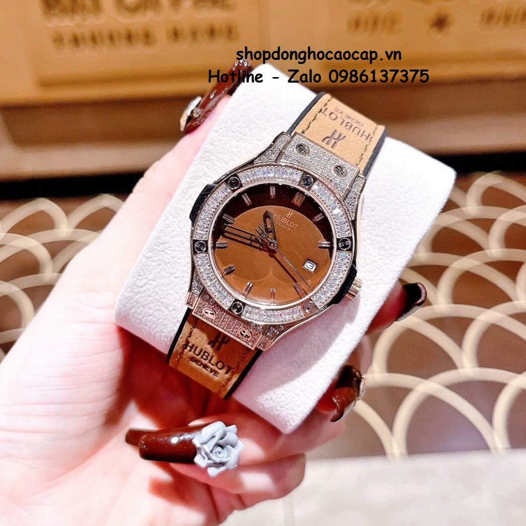 Đồng Hồ Cặp Hublot Classic Fusion Quartz Dây Da Silicon Nâu Rose