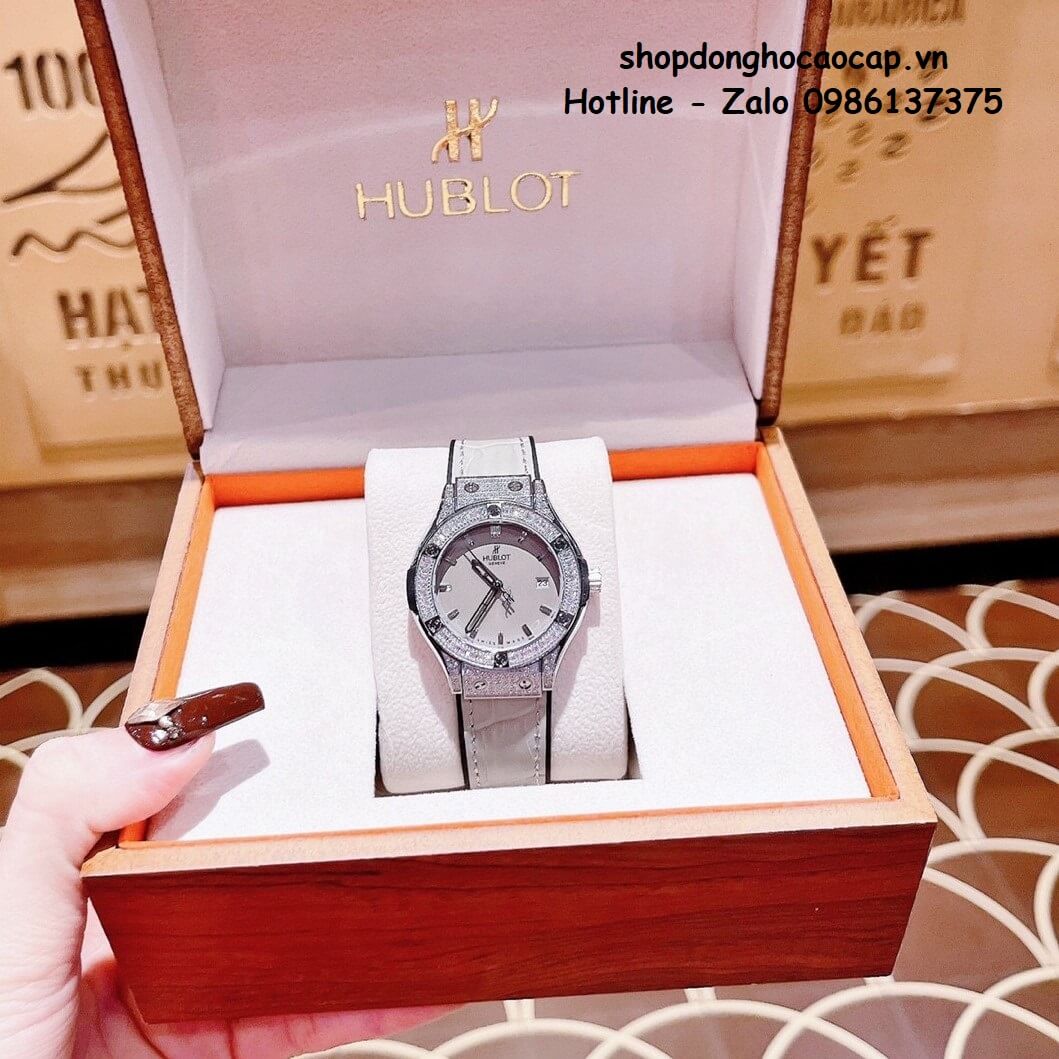 Đồng Hồ Cặp Hublot Classic Fusion Quartz Dây Da Silicon Xám Silver