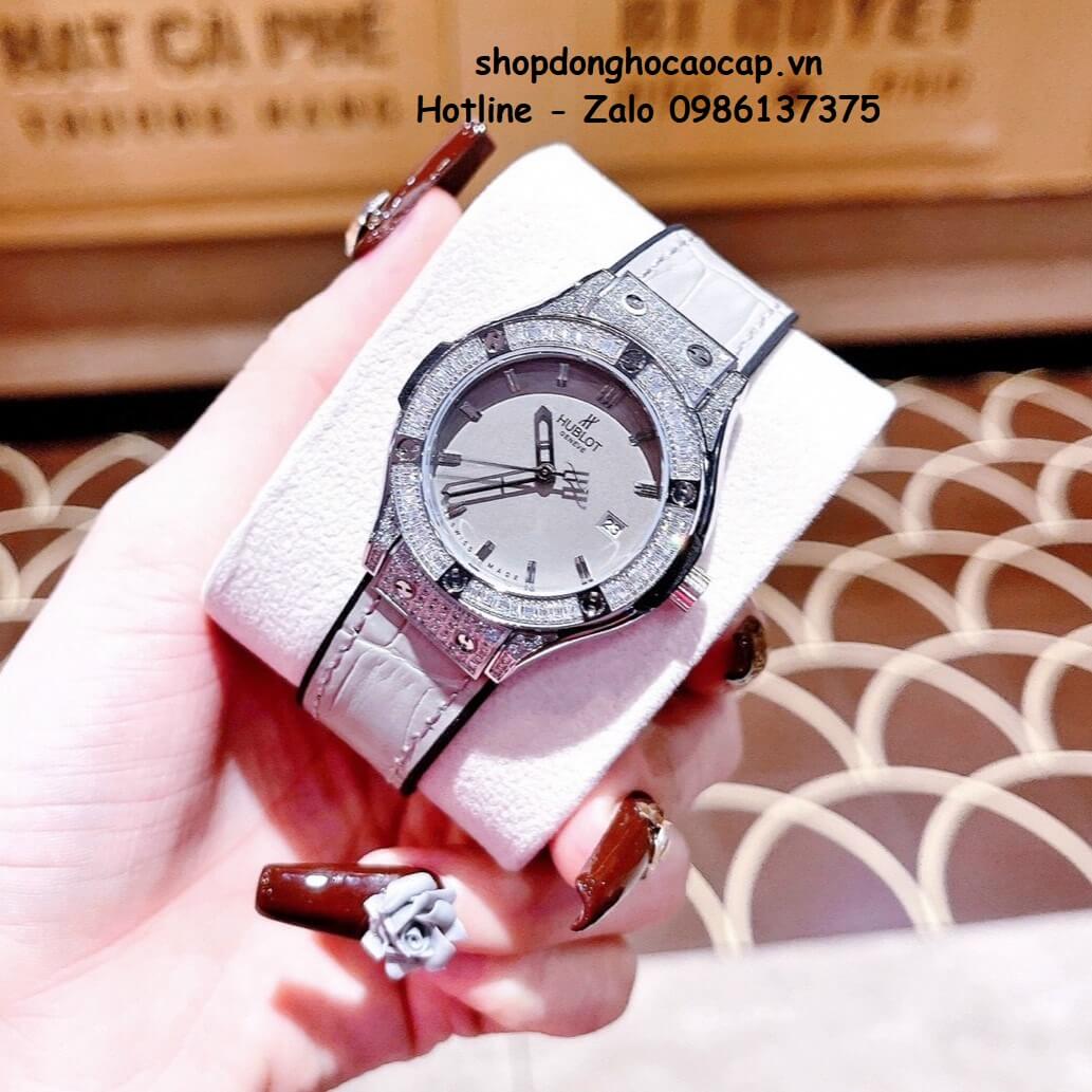 Đồng Hồ Cặp Hublot Classic Fusion Quartz Dây Da Silicon Xám Silver